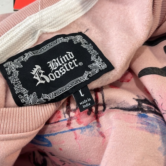 BLIND ROOSTER Crewneck Sweatshirt Japanese Graphic Pink-Large - Picture 4 of 4
